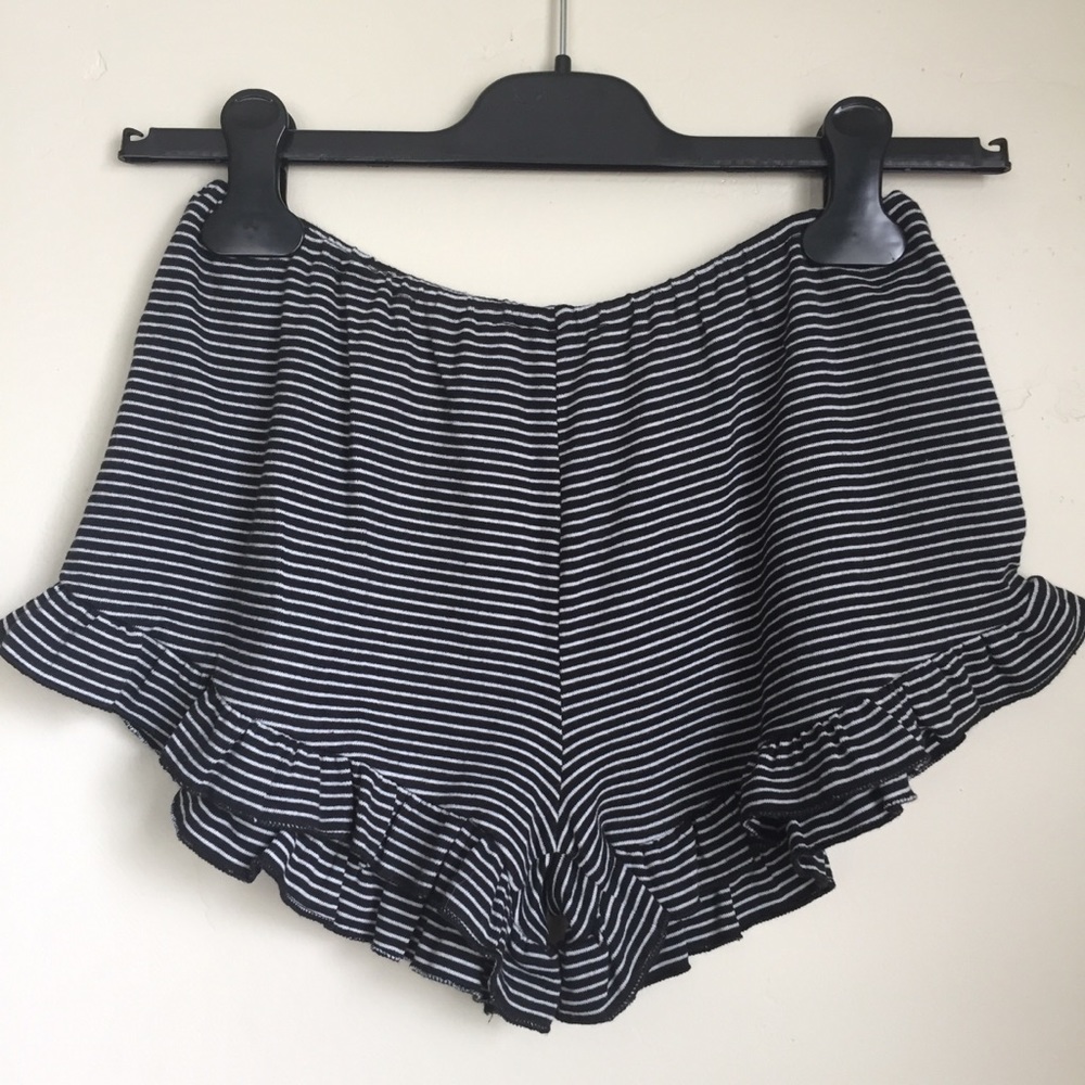 Kimchi blue black and white striped ruffle shorts